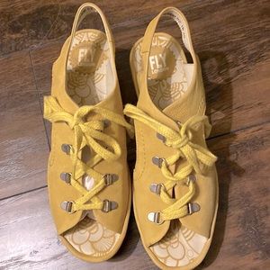 Fly London nubuck leather lace up sandals. Like new! Rubber grip soles